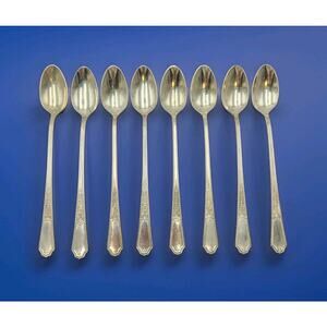 1847 Rogers Bros ANCESTRAL Silverplate Set 8 Iced Teaspoons Discontinued RARE